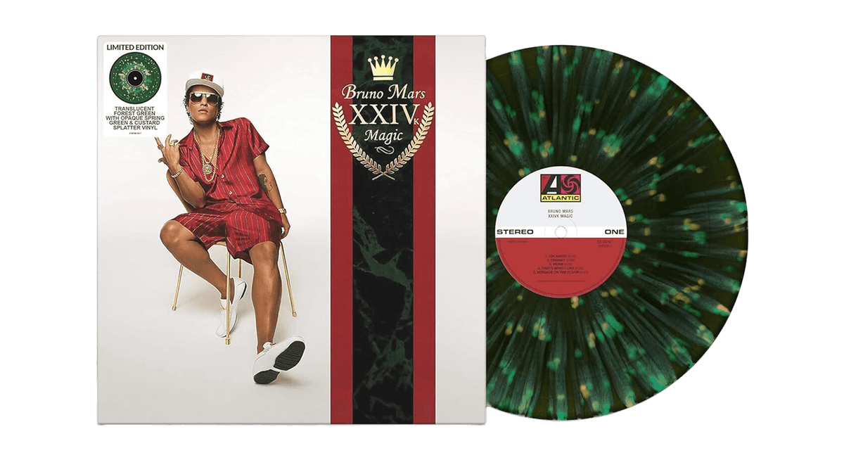 Vinyl - Bruno Mars : 24K Magic (Translucent Forest Green with Opaque Spring Green and Custard Splatter Vinyl) - The Record Hub