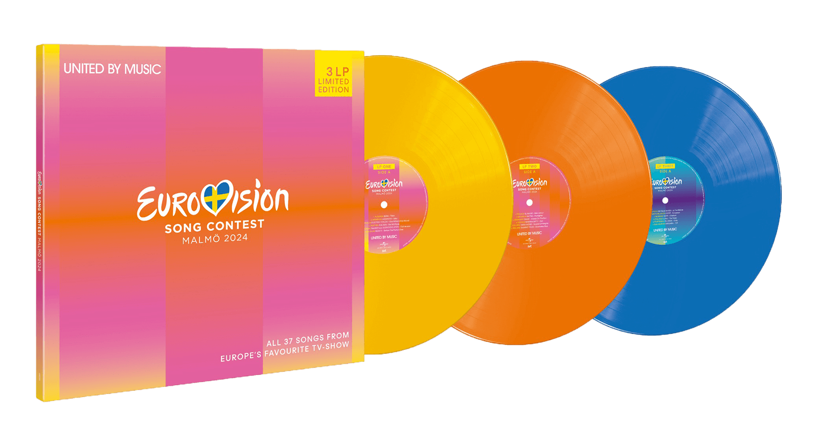 Vinyl - Various Artists : Eurovision Song Contest Malmö 2024 (3LP Set Yellow, Orange & Blue Vinyl) - The Record Hub