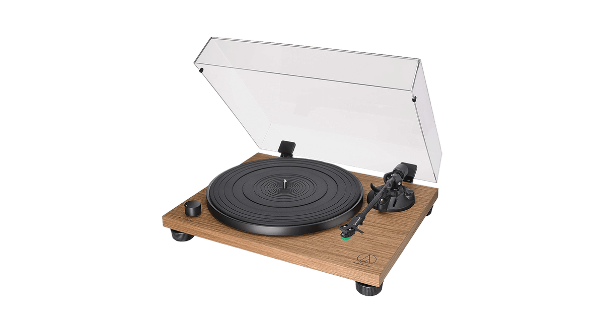 Vinyl - Audio-Technica :  ATLPW40WN Manual Belt Drive Turntable (Wood) - The Record Hub