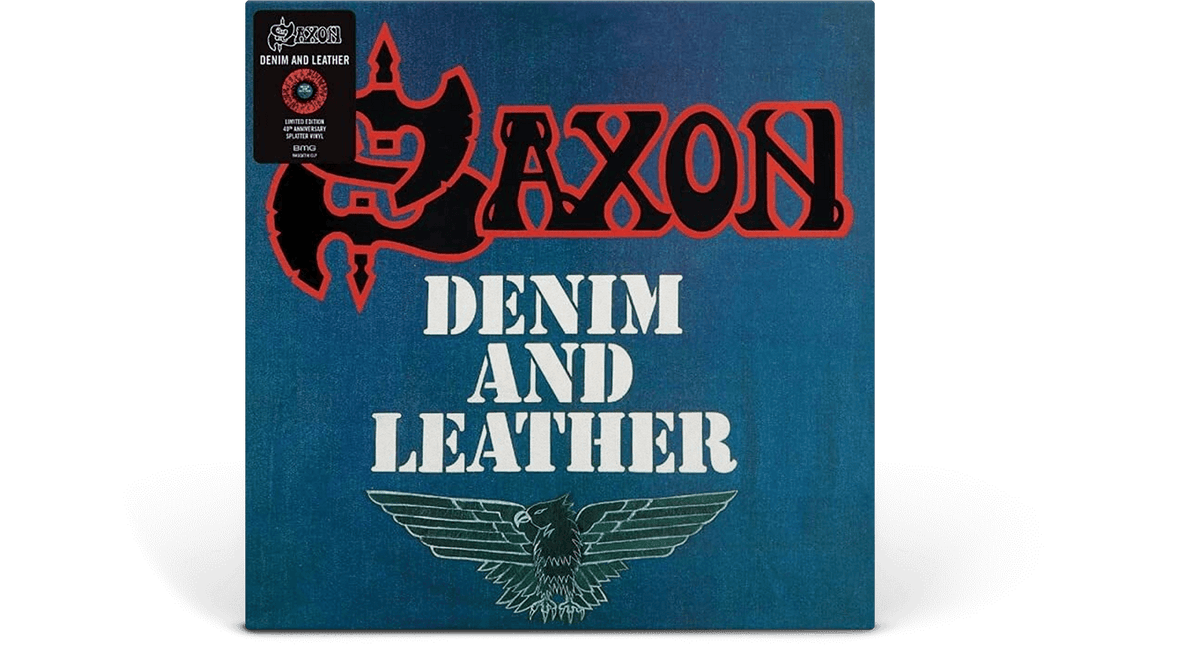 Vinyl - Saxon : Denim &amp; Leather (Red &amp; Black Splatter Vinyl) - The Record Hub
